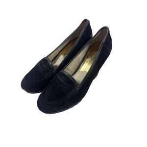 Michael Kors Rory Loafer Wedge Pumps Black Women's 8M Suede Platform Cocktail